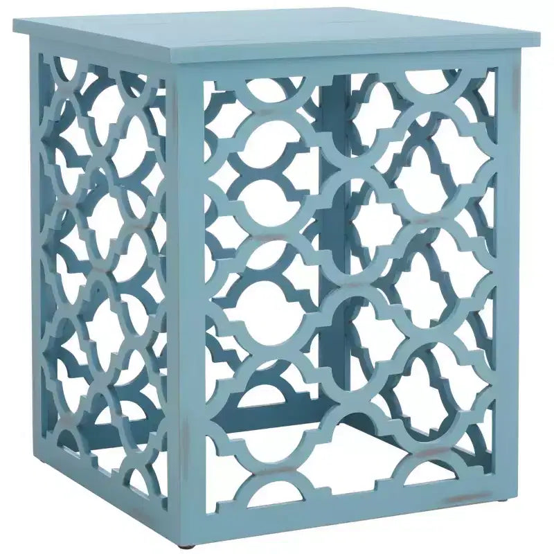 Table d'appoint à treillis d'inspiration marocaine, blanc vieilli