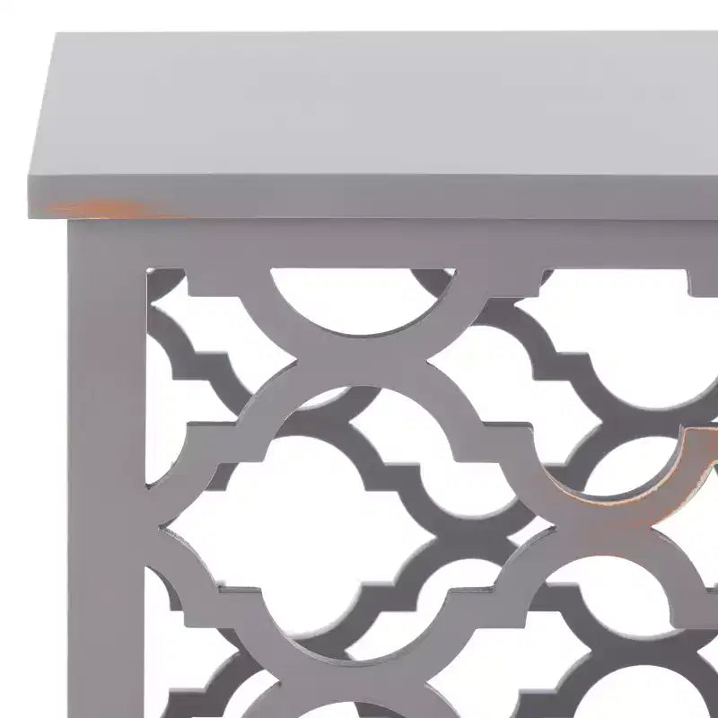 Table d'appoint à treillis d'inspiration marocaine, blanc vieilli