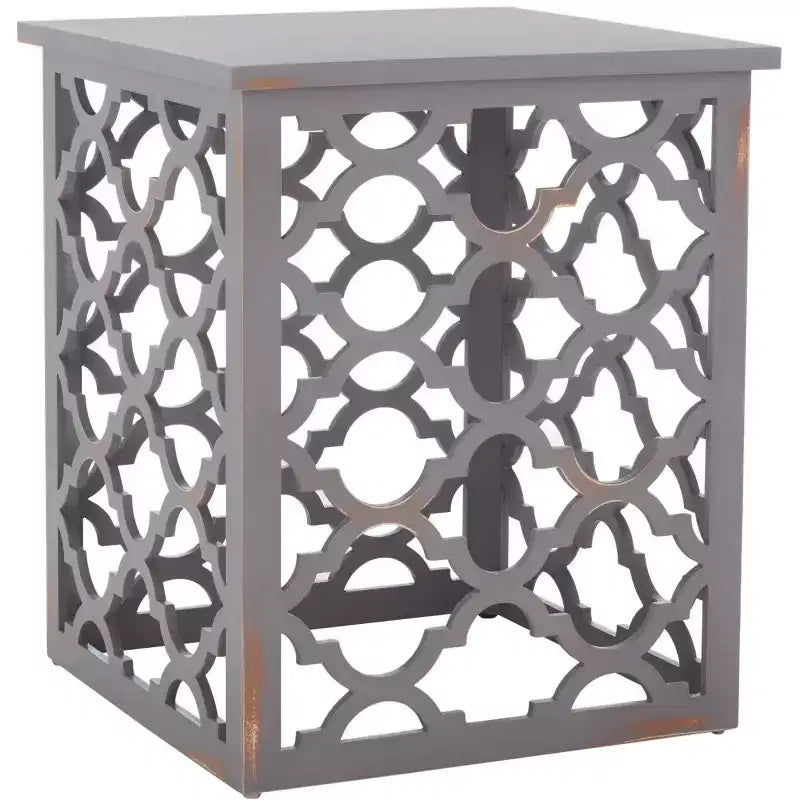 Table d'appoint à treillis d'inspiration marocaine, blanc vieilli