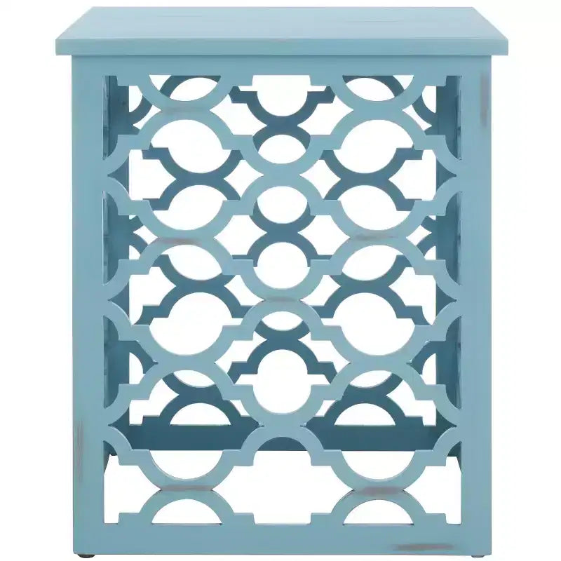 Table d'appoint à treillis d'inspiration marocaine, blanc vieilli