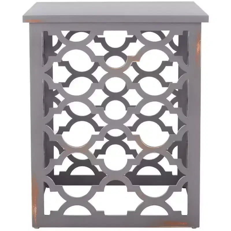 Table d'appoint à treillis d'inspiration marocaine, blanc vieilli