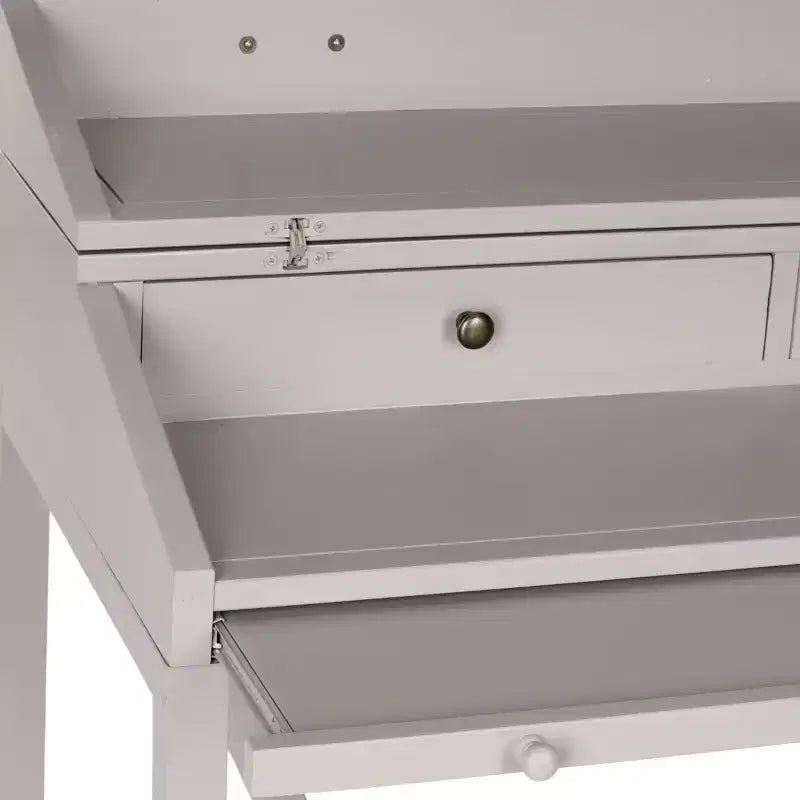 Bureau avec étagère coulissante, bois de pin teck foncé