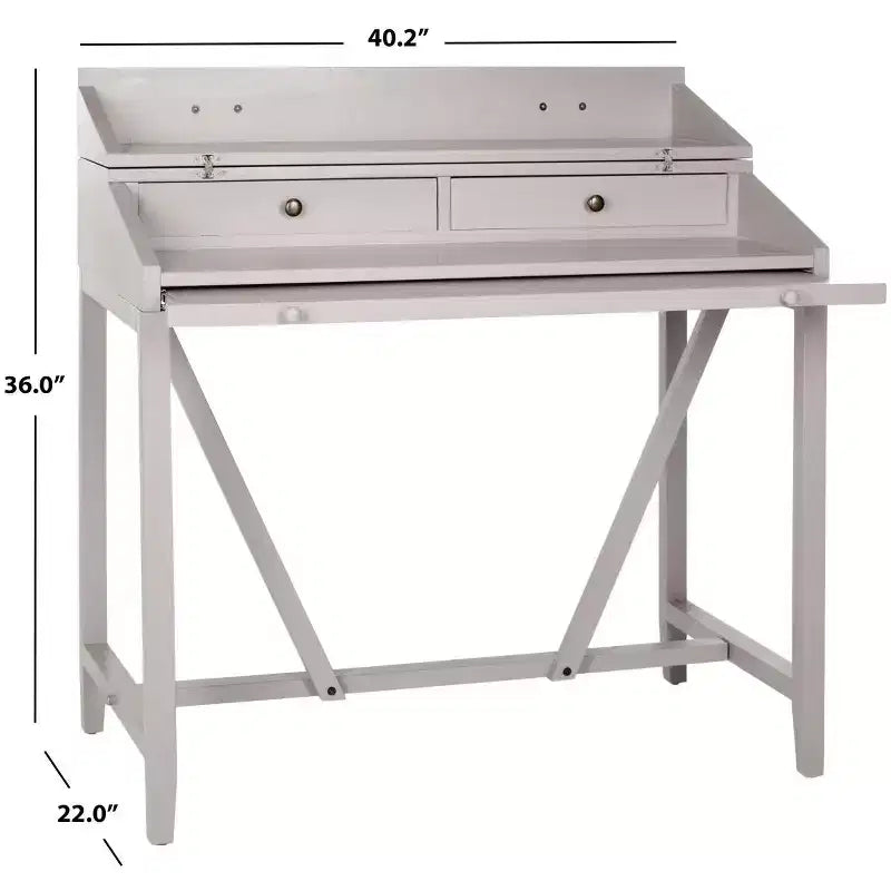 Bureau avec étagère coulissante, bois de pin teck foncé