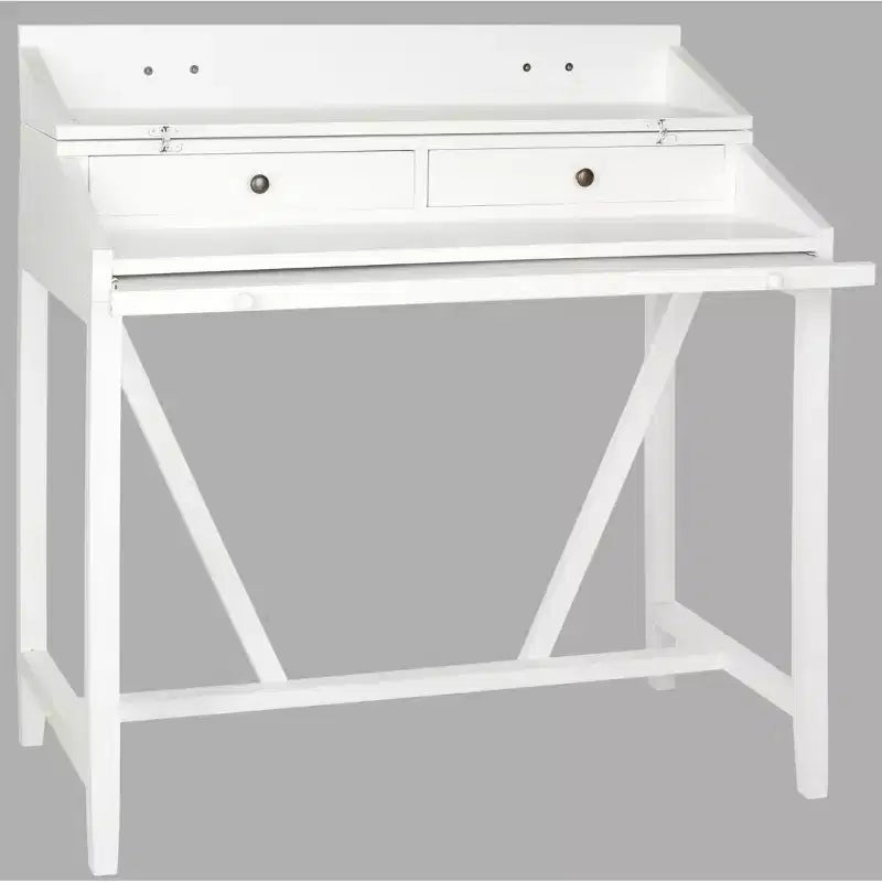 Bureau avec étagère coulissante, bois de pin teck foncé