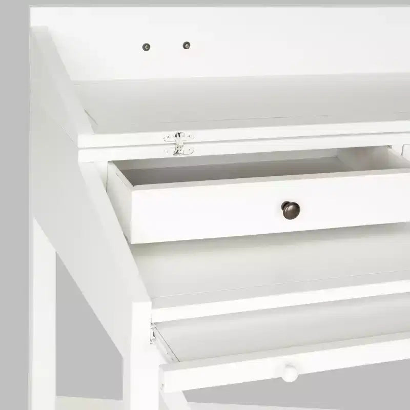 Bureau avec étagère coulissante, bois de pin teck foncé