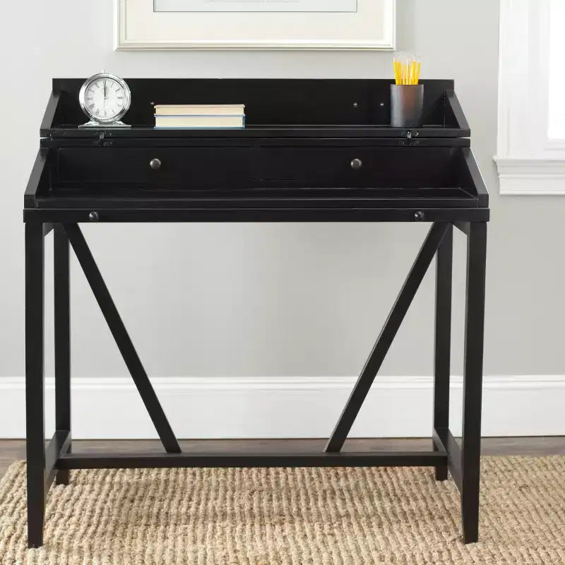 Bureau avec étagère coulissante, bois de pin teck foncé