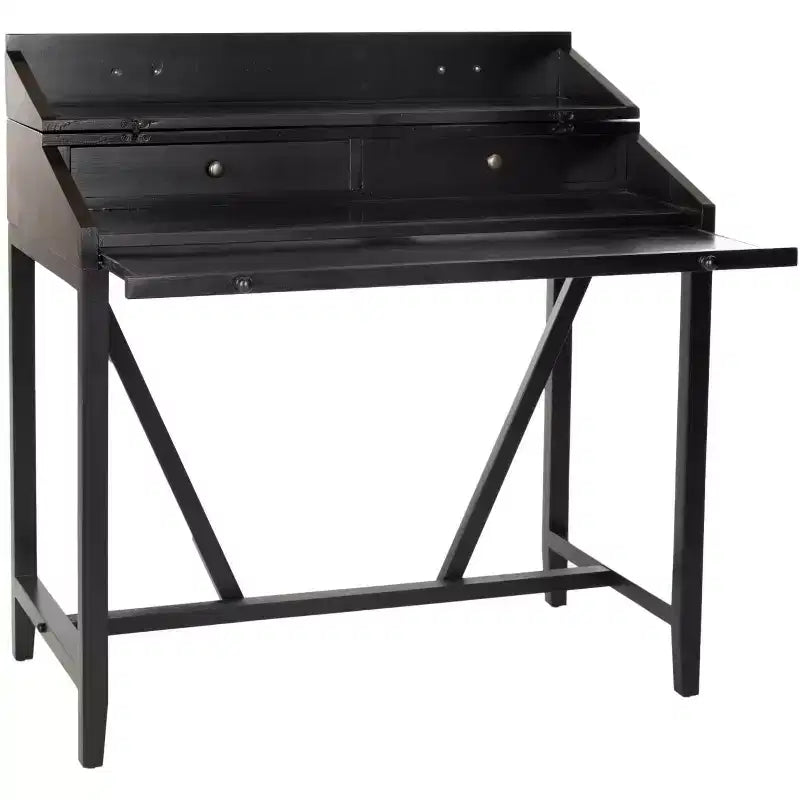 Bureau avec étagère coulissante, bois de pin teck foncé
