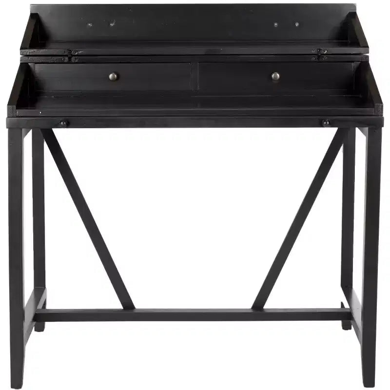 Bureau avec étagère coulissante, bois de pin teck foncé