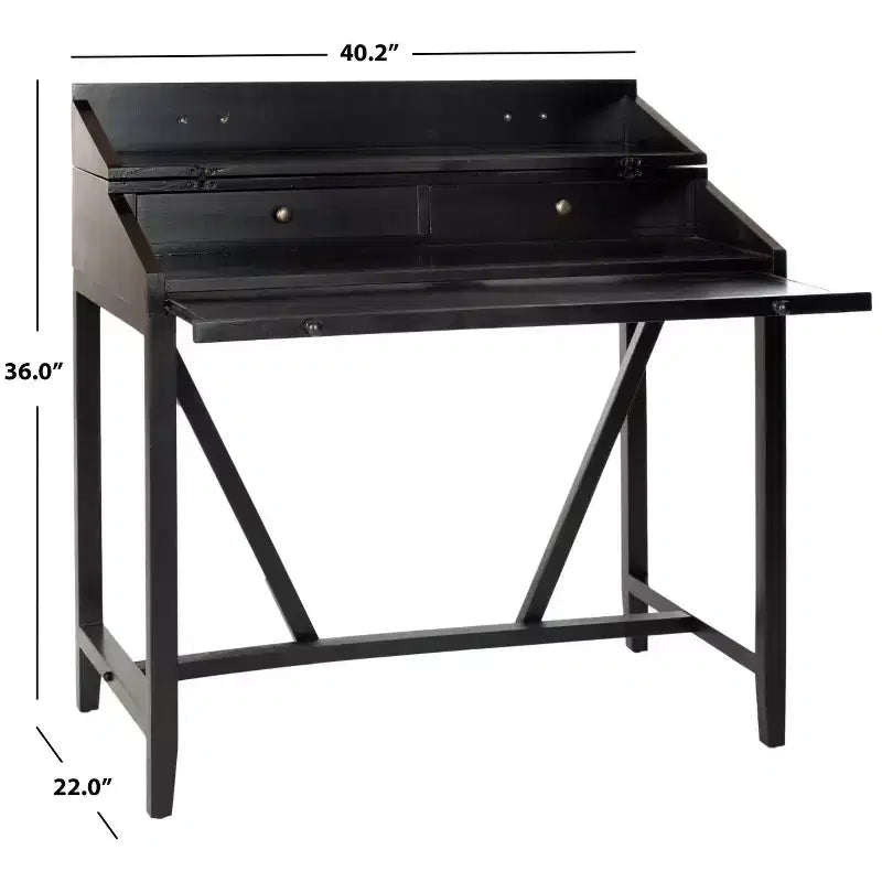 Bureau avec étagère coulissante, bois de pin teck foncé