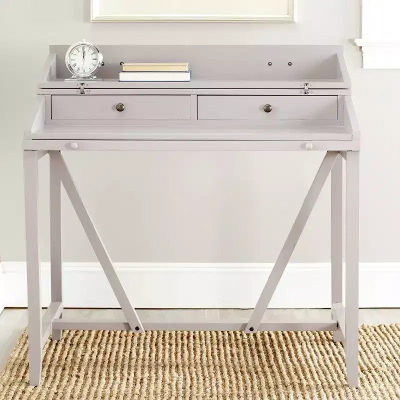 Bureau avec étagère coulissante, bois de pin teck foncé