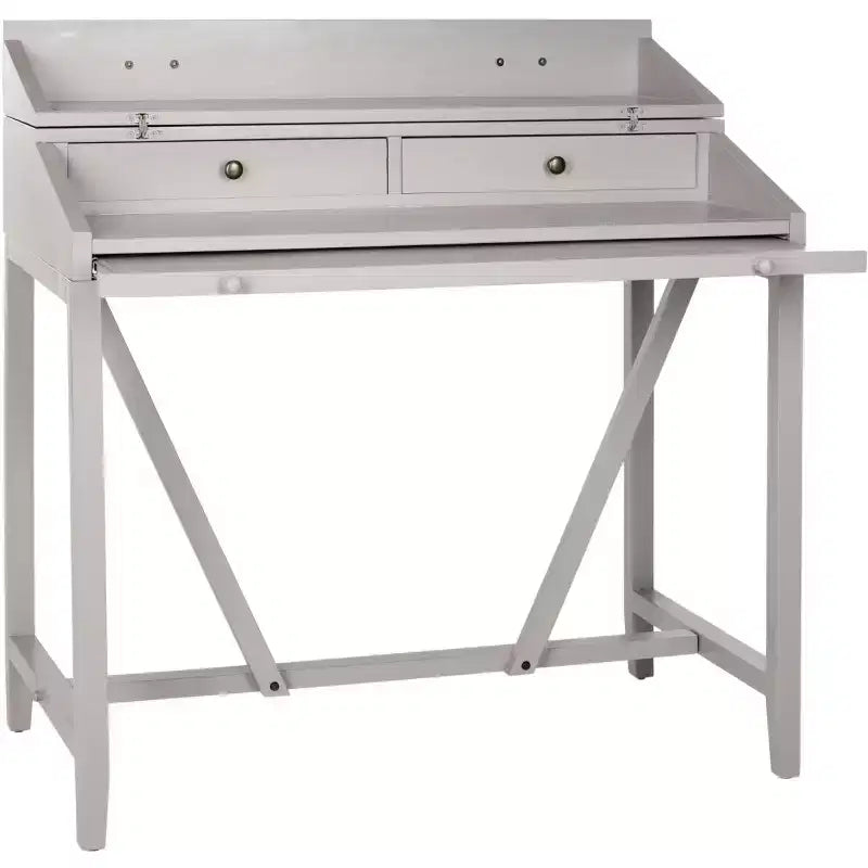 Bureau avec étagère coulissante, bois de pin teck foncé
