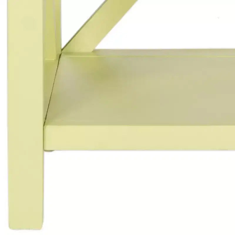 Table d'appoint à piètement croisé avec détails en X ouverts et étagère inférieure, bois blanc