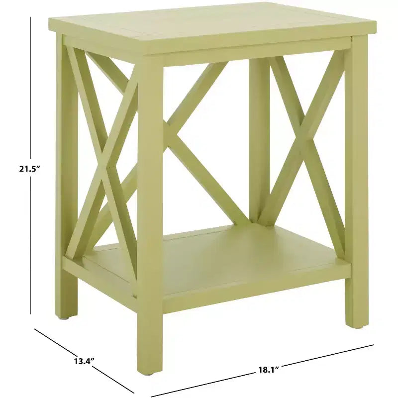 Table d'appoint à piètement croisé avec détails en X ouverts et étagère inférieure, bois blanc