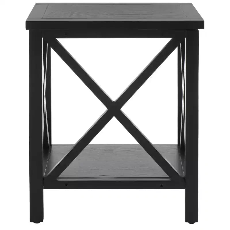 Table d'appoint à piètement croisé avec détails en X ouverts et étagère inférieure, bois blanc