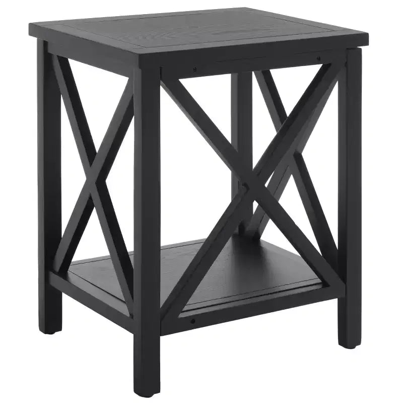 Table d'appoint à piètement croisé avec détails en X ouverts et étagère inférieure, bois blanc