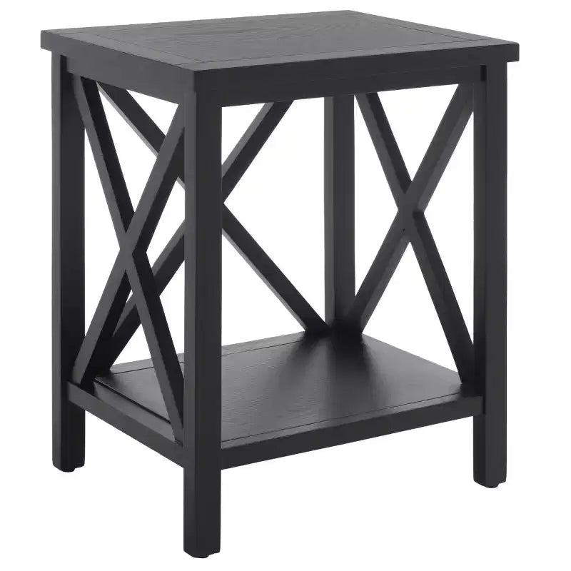 Table d'appoint à piètement croisé avec détails en X ouverts et étagère inférieure, bois blanc