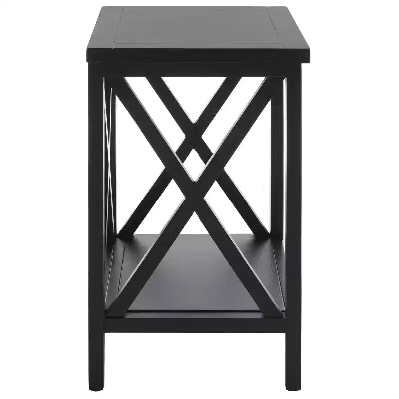 Table d'appoint à piètement croisé avec détails en X ouverts et étagère inférieure, bois blanc