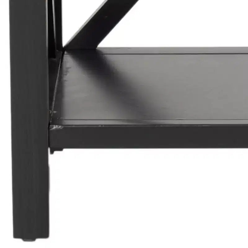 Table d'appoint à piètement croisé avec détails en X ouverts et étagère inférieure, bois blanc
