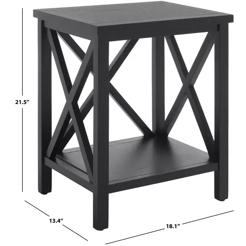 Table d'appoint à piètement croisé avec détails en X ouverts et étagère inférieure, bois blanc
