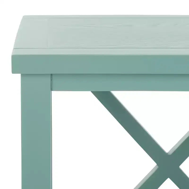 Table d'appoint à piètement croisé avec détails en X ouverts et étagère inférieure, bois blanc