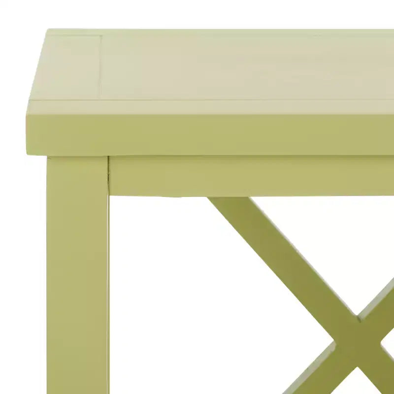 Table d'appoint à piètement croisé avec détails en X ouverts et étagère inférieure, bois blanc