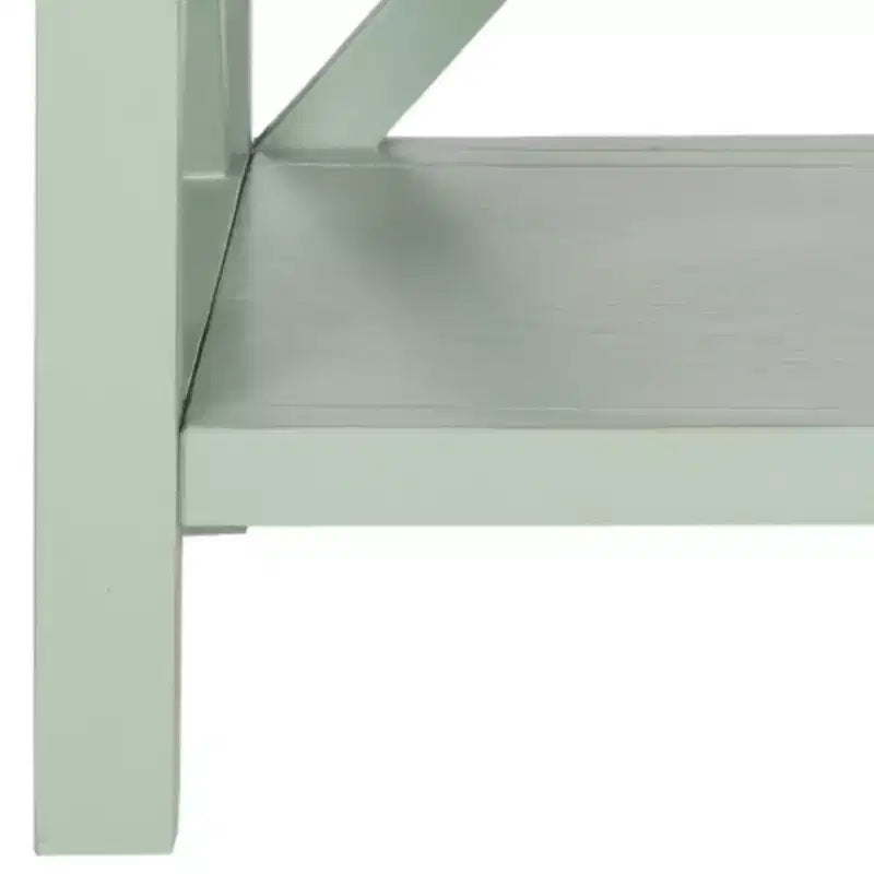 Table d'appoint à piètement croisé avec détails en X ouverts et étagère inférieure, bois blanc