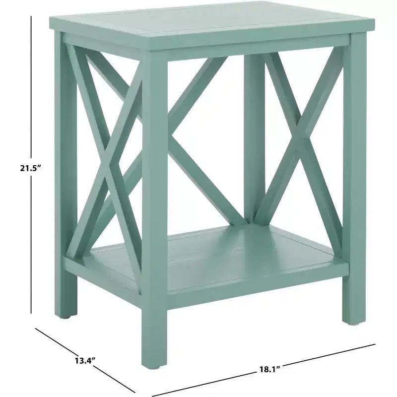 Table d'appoint à piètement croisé avec détails en X ouverts et étagère inférieure, bois blanc
