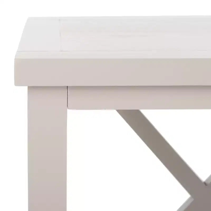 Table d'appoint à piètement croisé avec détails en X ouverts et étagère inférieure, bois blanc