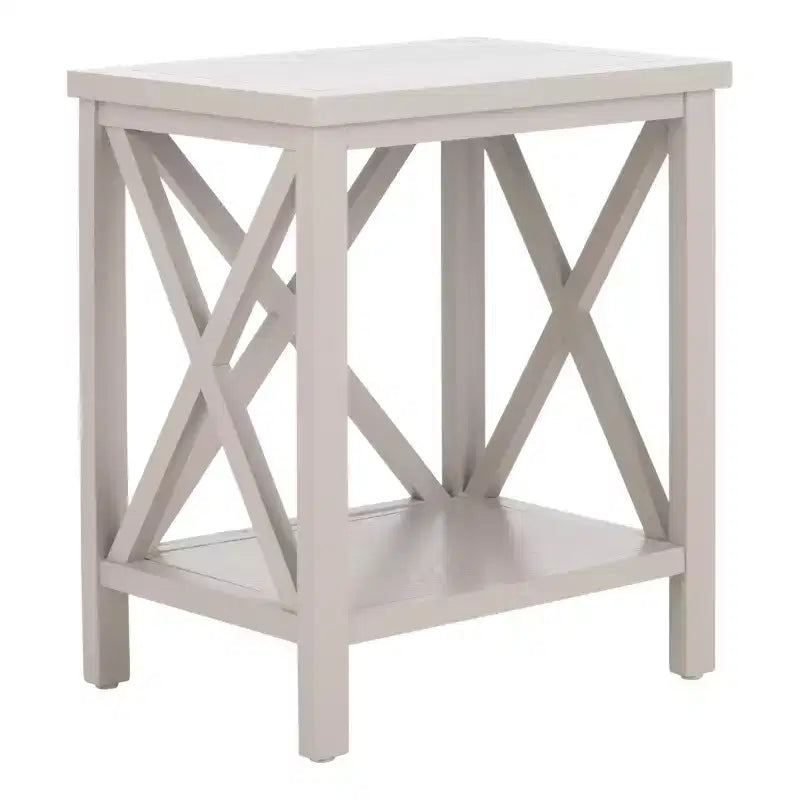 Table d'appoint à piètement croisé avec détails en X ouverts et étagère inférieure, bois blanc