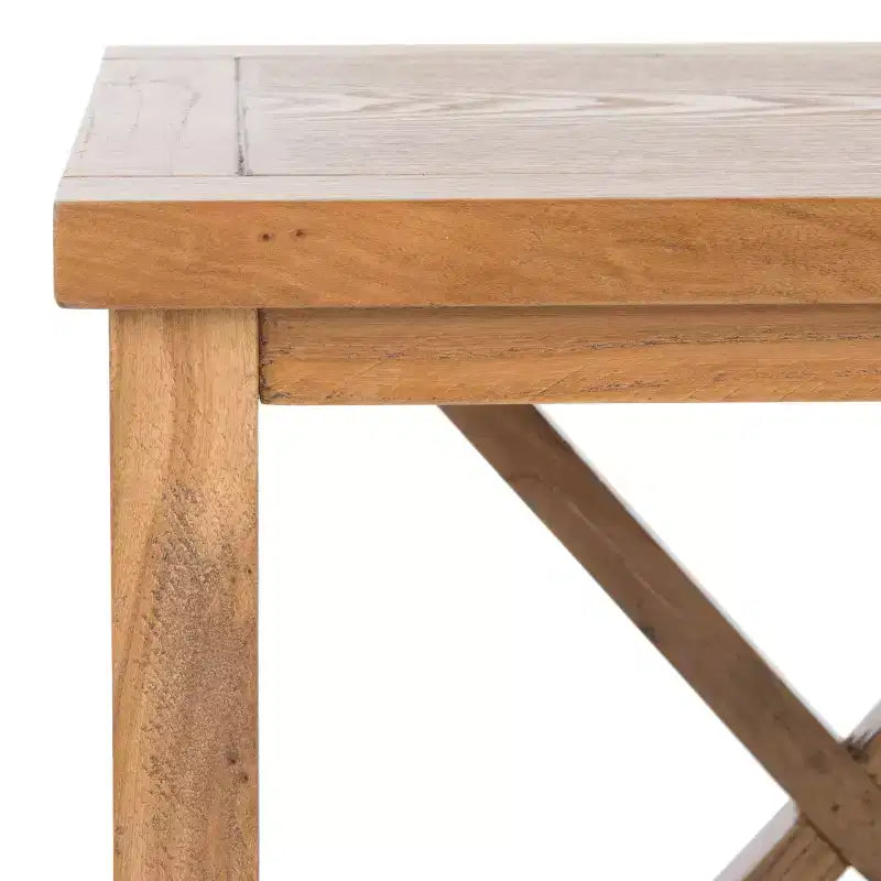 Table d'appoint à piètement croisé avec détails en X ouverts et étagère inférieure, bois blanc