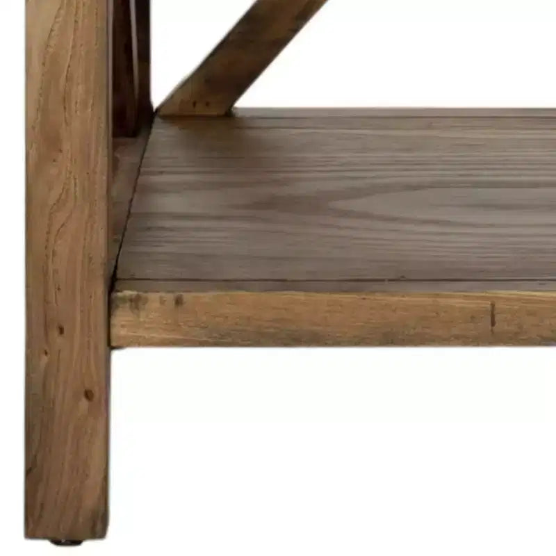 Table d'appoint à piètement croisé avec détails en X ouverts et étagère inférieure, bois blanc
