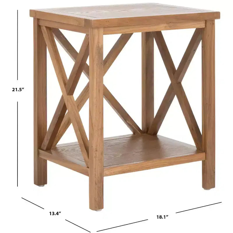 Table d'appoint à piètement croisé avec détails en X ouverts et étagère inférieure, bois blanc