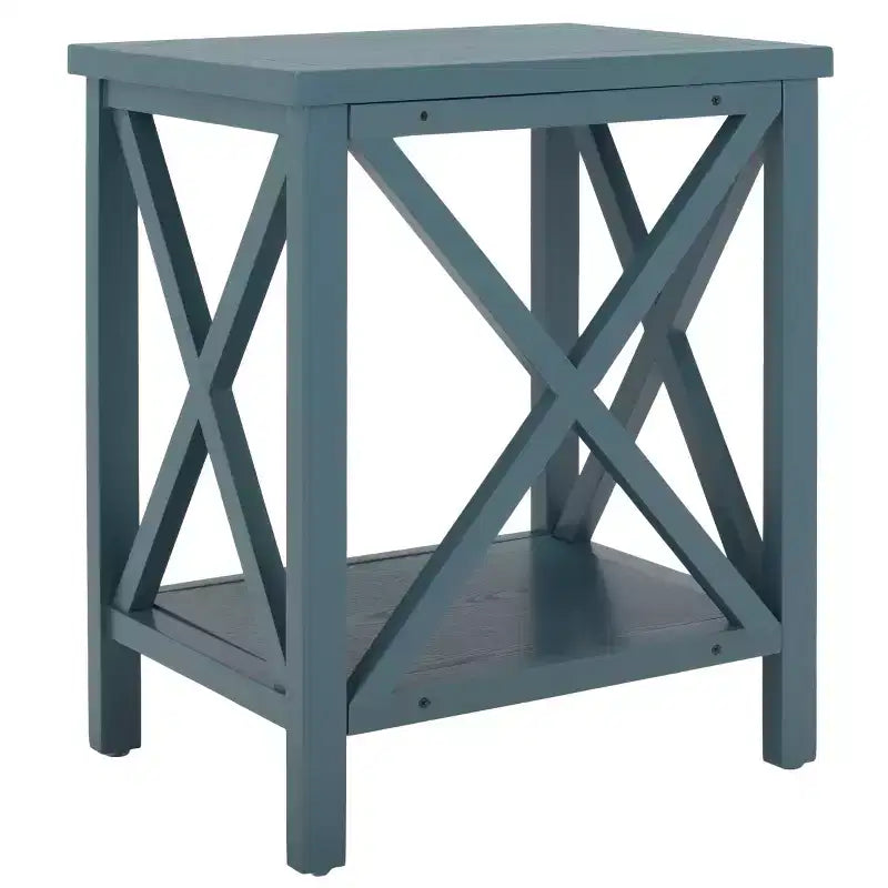 Table d'appoint à piètement croisé avec détails en X ouverts et étagère inférieure, bois blanc