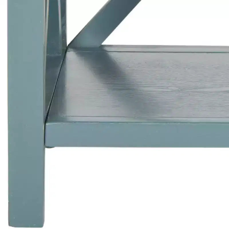 Table d'appoint à piètement croisé avec détails en X ouverts et étagère inférieure, bois blanc