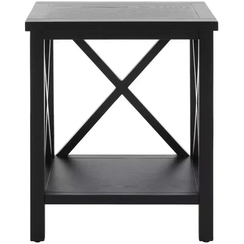 Table d'appoint à piètement croisé avec détails en X ouverts et étagère inférieure, bois blanc