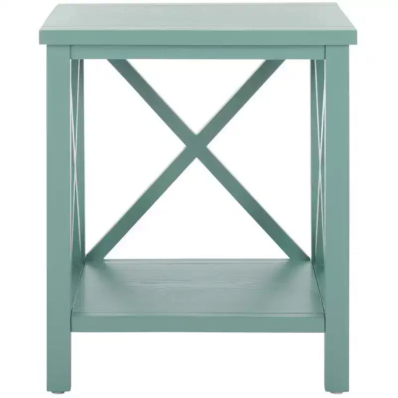 Table d'appoint à piètement croisé avec détails en X ouverts et étagère inférieure, bois blanc