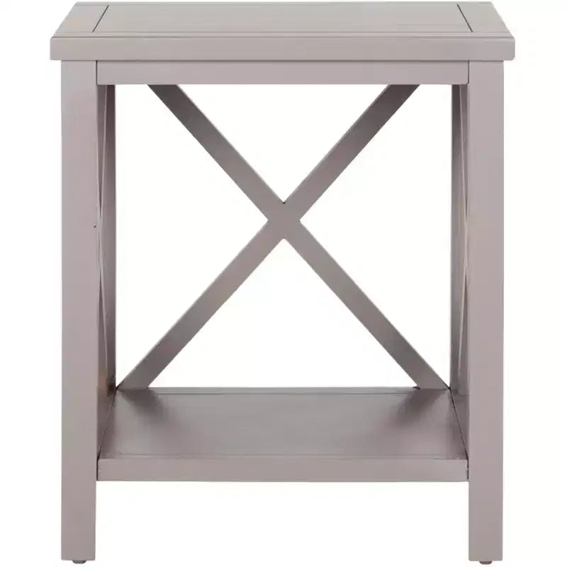 Table d'appoint à piètement croisé avec détails en X ouverts et étagère inférieure, bois blanc