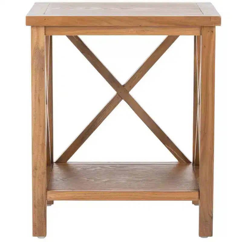 Table d'appoint à piètement croisé avec détails en X ouverts et étagère inférieure, bois blanc