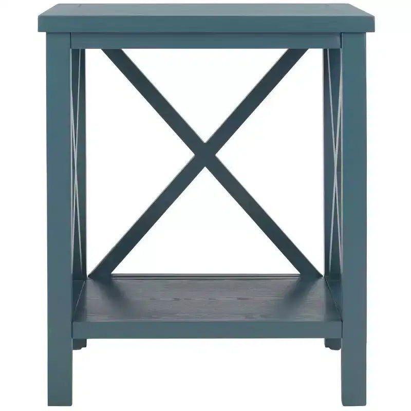 Table d'appoint à piètement croisé avec détails en X ouverts et étagère inférieure, bois blanc