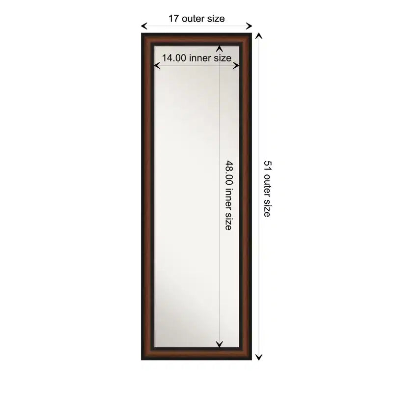 Miroir pleine longueur en noyer non biseauté pour porte, 51,5" x 17,5"