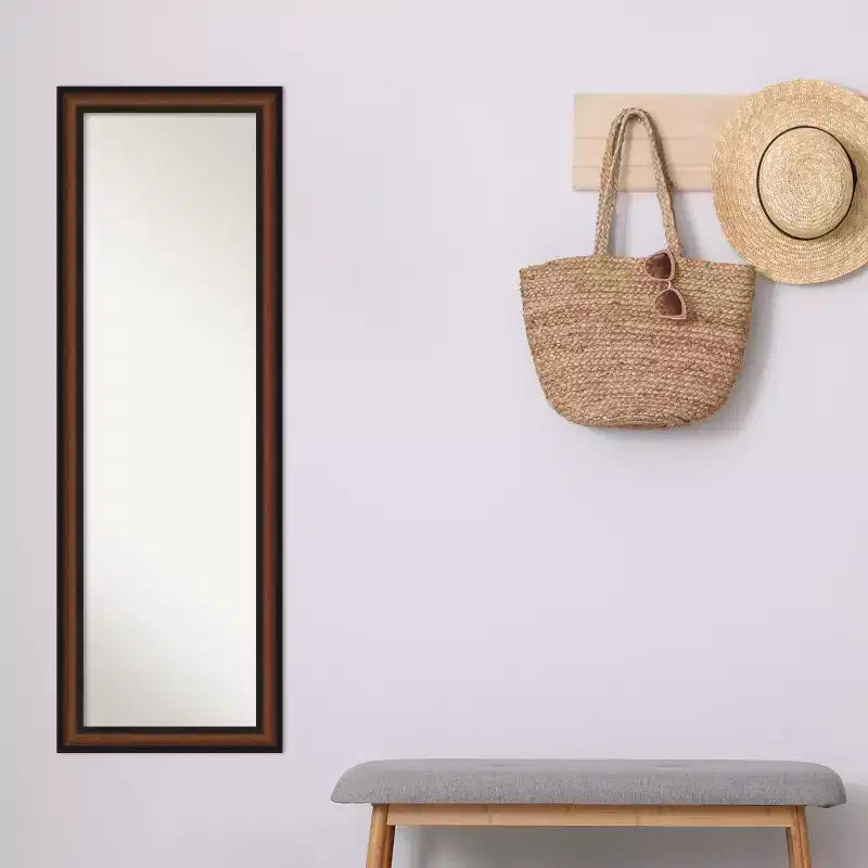 Miroir pleine longueur en noyer non biseauté pour porte, 51,5" x 17,5"