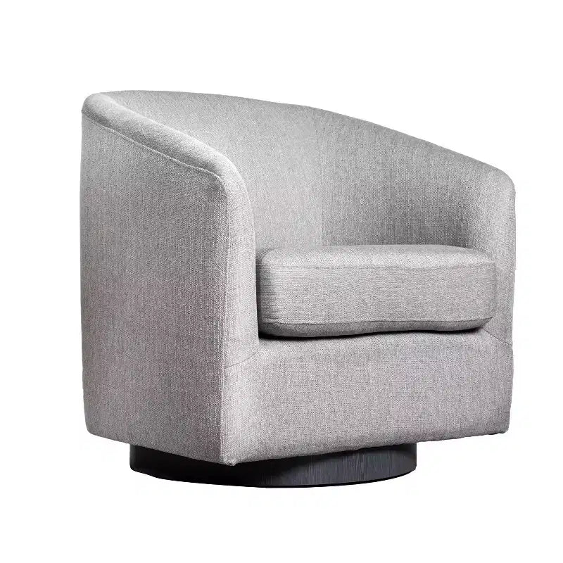 Emma and Oliver Upholstered Club Style Barrel Accent Chair with 360 Degree Swivel Vinyl Wrapped Base and Sloped Armrests