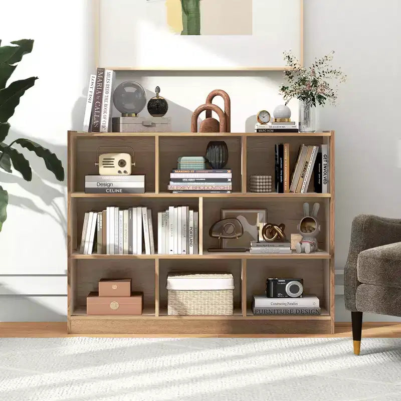 Bibliothèque ouverte à 3 niveaux, étagère à livres à 8 compartiments, meuble de rangement et de présentation