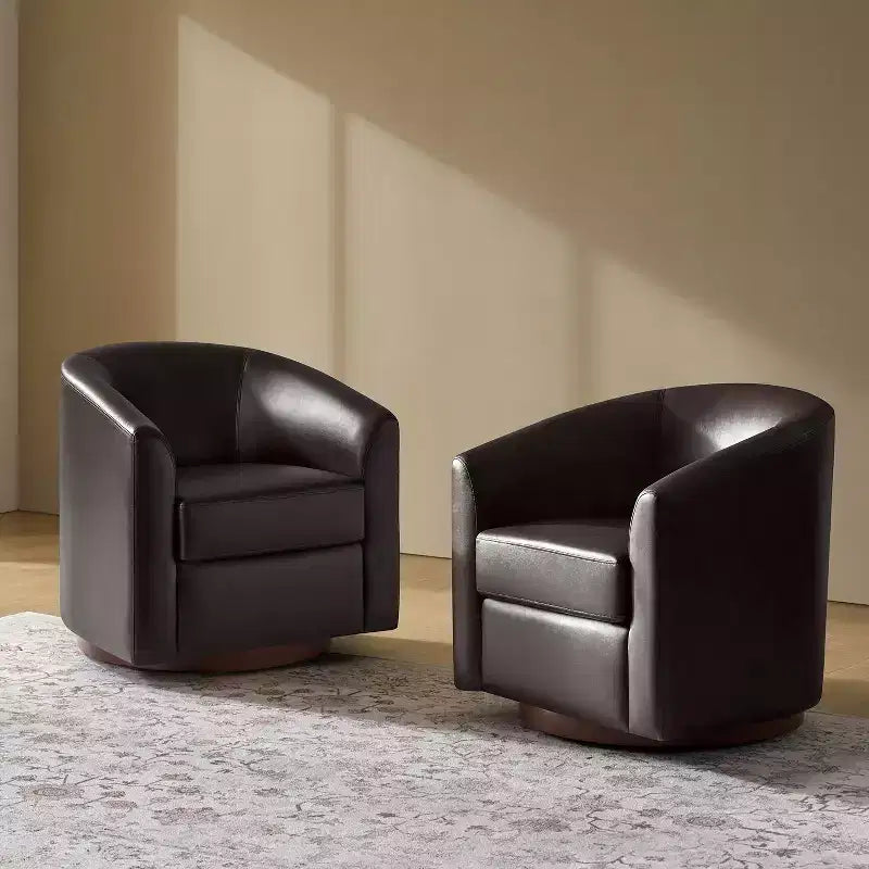 Lot de 2 fauteuils pivotants modernes en similicuir avec piètement en bois massif, 77,5 cm de large