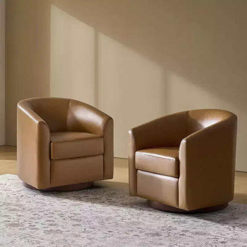 Lot de 2 fauteuils pivotants modernes en similicuir avec piètement en bois massif, 77,5 cm de large