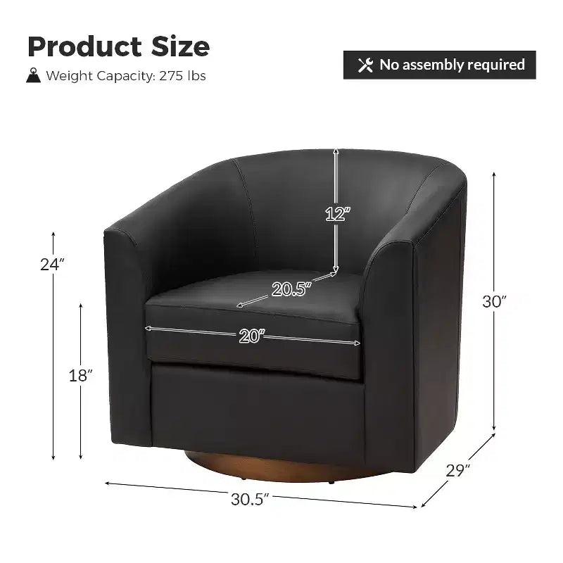 Lot de 2 fauteuils pivotants modernes en similicuir avec piètement en bois massif, 77,5 cm de large