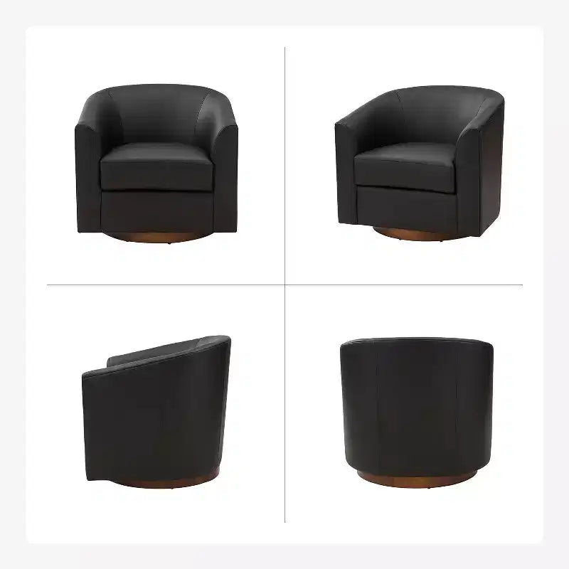Lot de 2 fauteuils pivotants modernes en similicuir avec piètement en bois massif, 77,5 cm de large