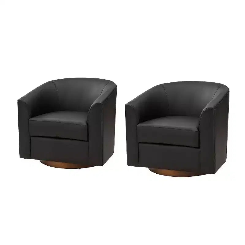 Set of 2 Jessie 30.5 Wide Modern Swivel Barrel Faux Leather Chair with Solid Wood Base|ART OF LIVING DESIGNS