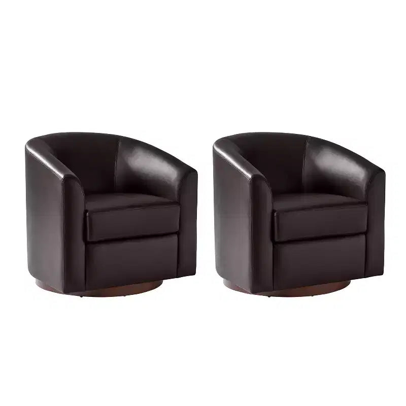 Set of 2 Modern Swivel Barrel Faux Leather Chair with Solid Wood Base, 30.5" Wide