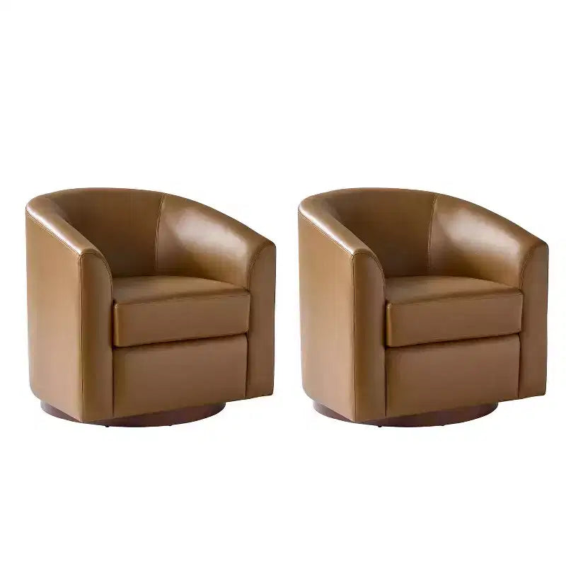 Set of 2 Modern Swivel Barrel Faux Leather Chair with Solid Wood Base, 30.5" Wide